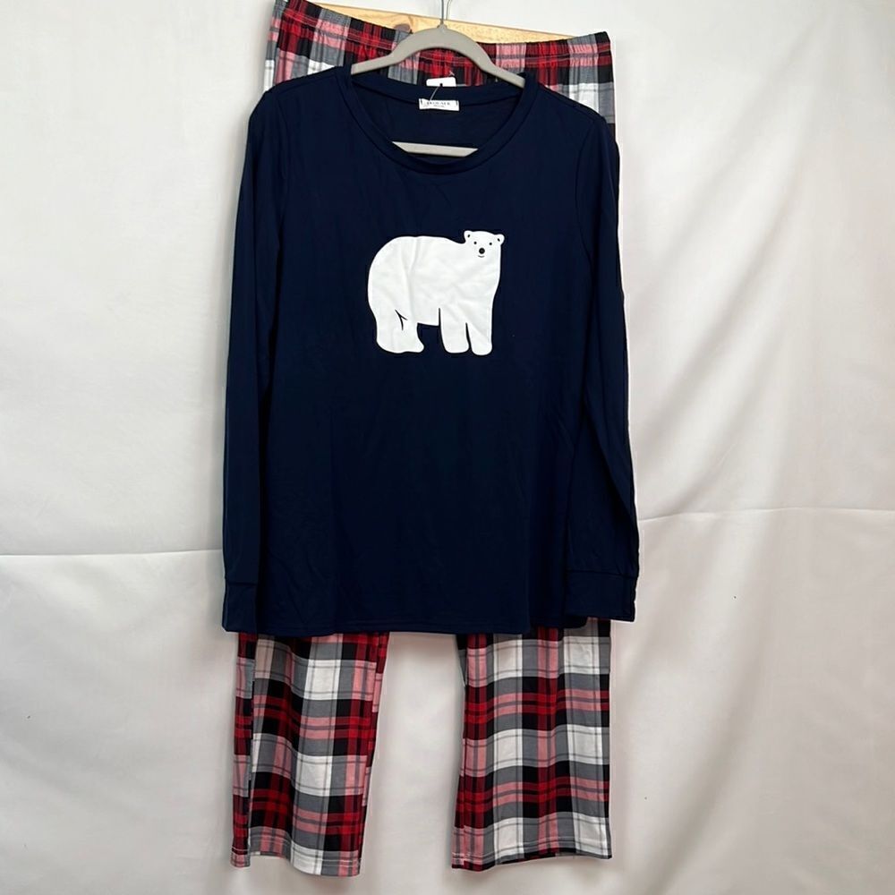 Ekouaer navy blue polar bear holiday pajama set for women size large NWT